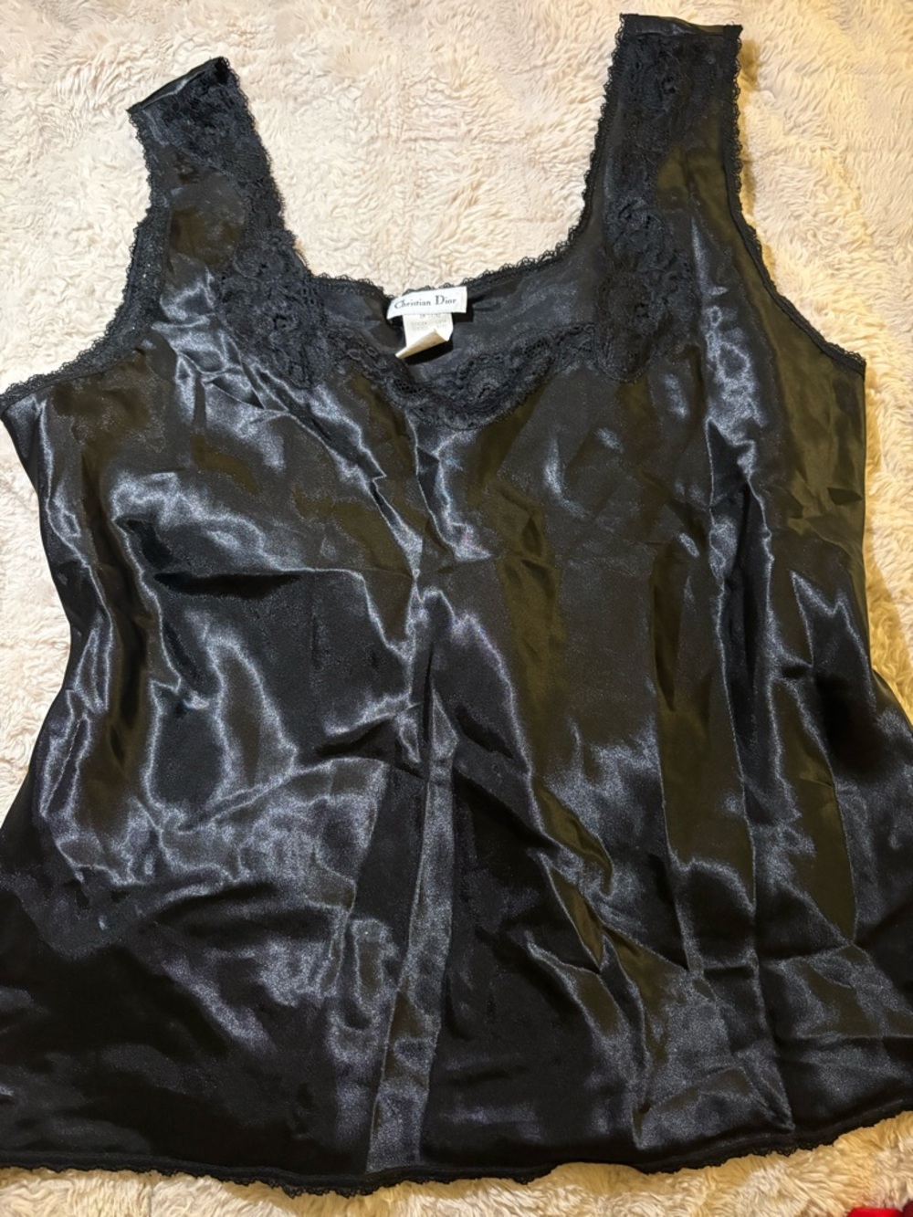 Dior Black Satin Lace-Trim Slip Top